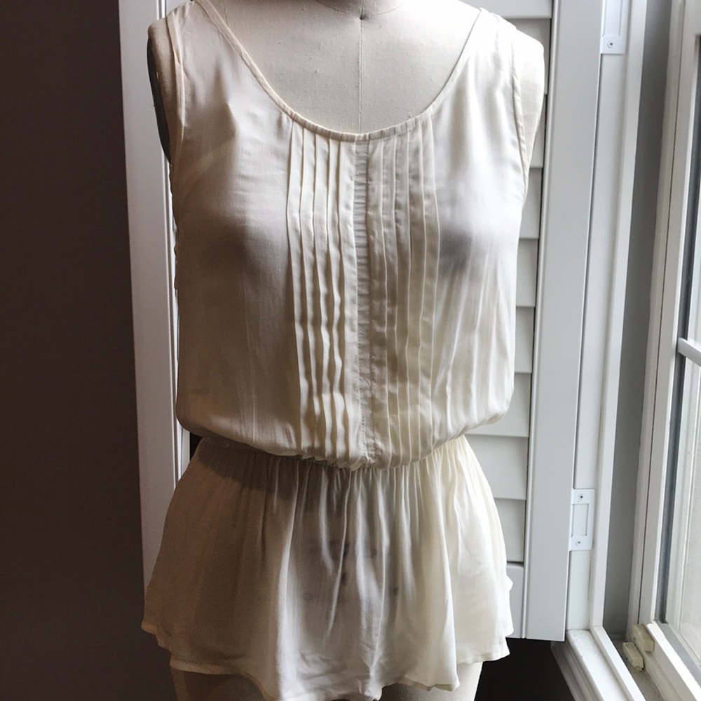 Anthropologie pleat front ivory blouse 4
